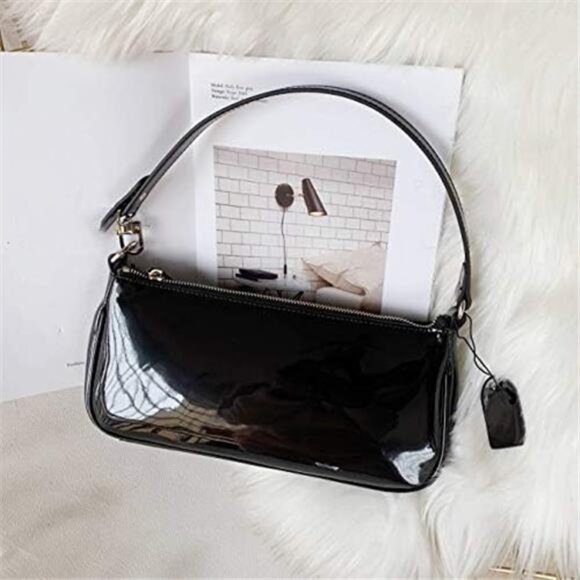 Black Patent Leather Clutch Purse Shoulder Bag Evening Handbag Wedding Party - Picture 6 of 8